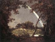 WRIGHT, Joseph Landscape with Rainbow wer oil on canvas